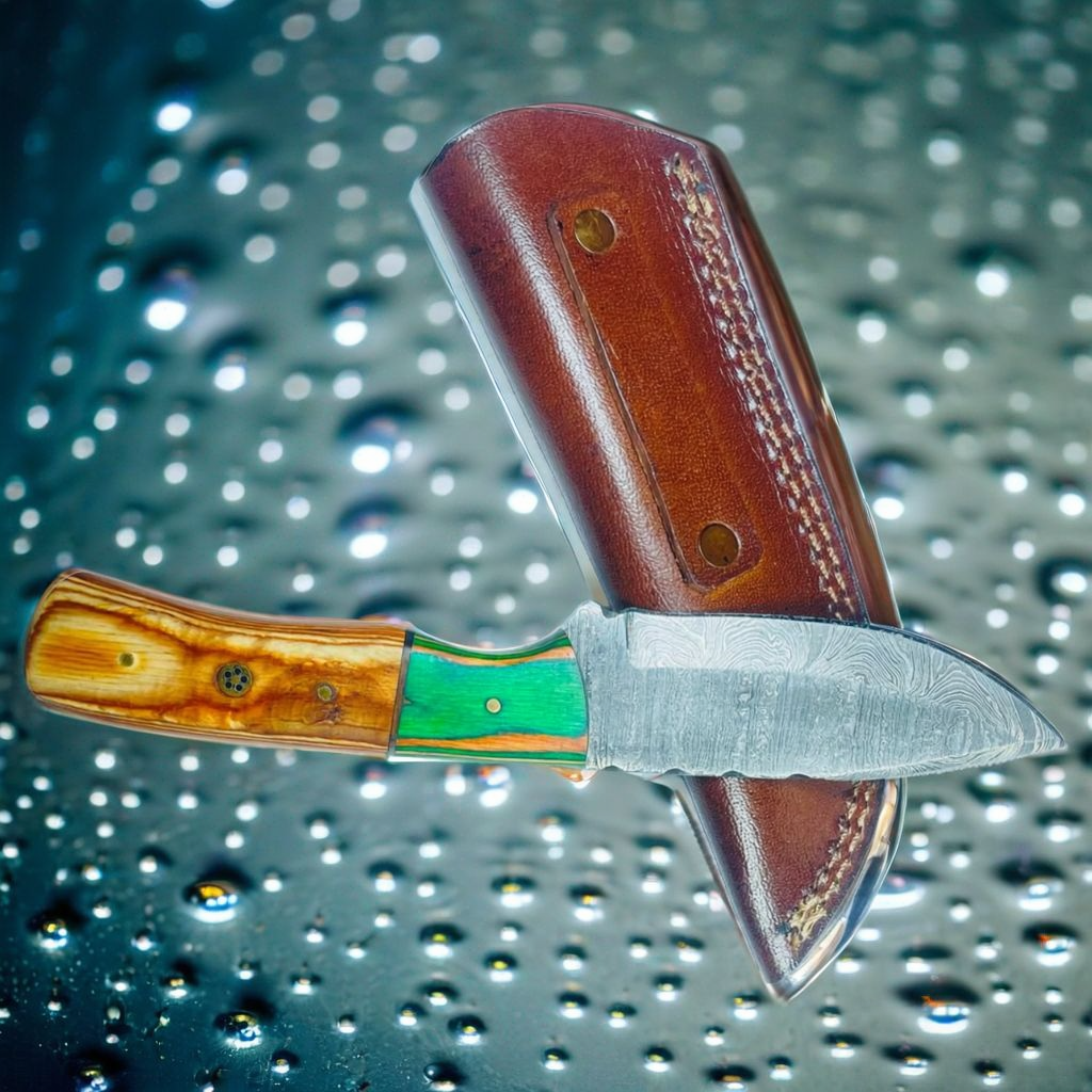 Heritage Damascus Fixed Blade Knife with Custom Mixed Wood Handle