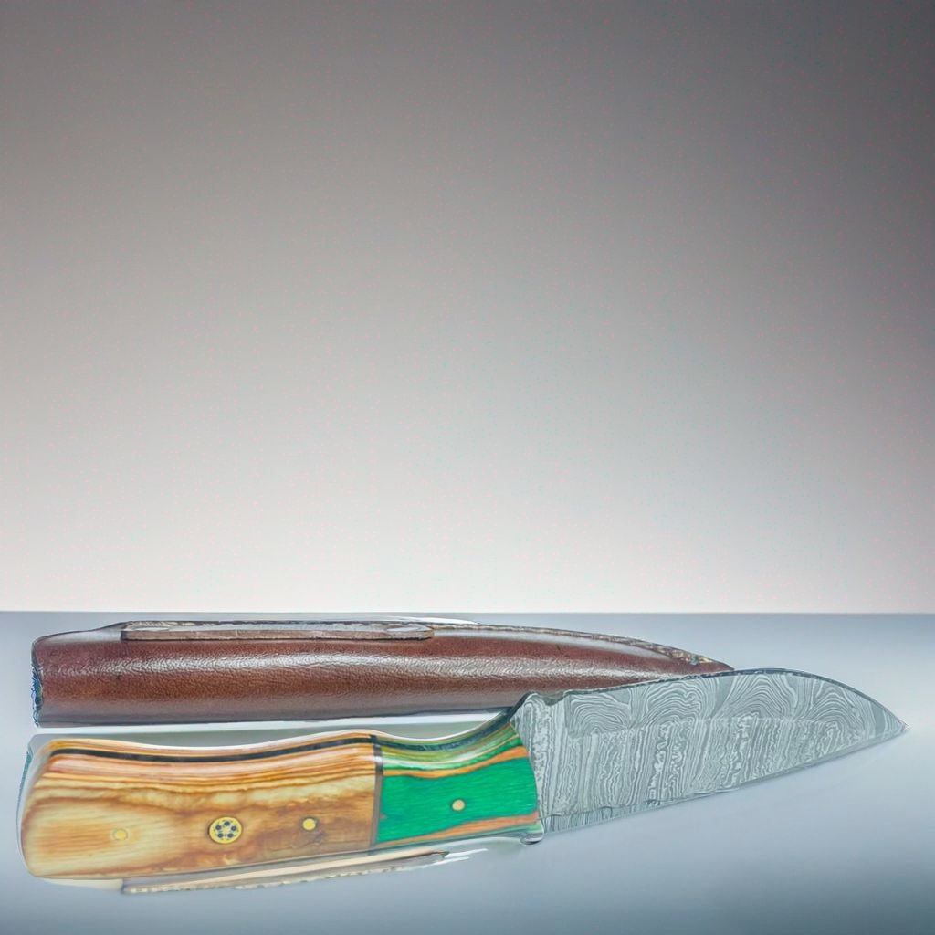 Heritage Damascus Fixed Blade Knife with Custom Mixed Wood Handle