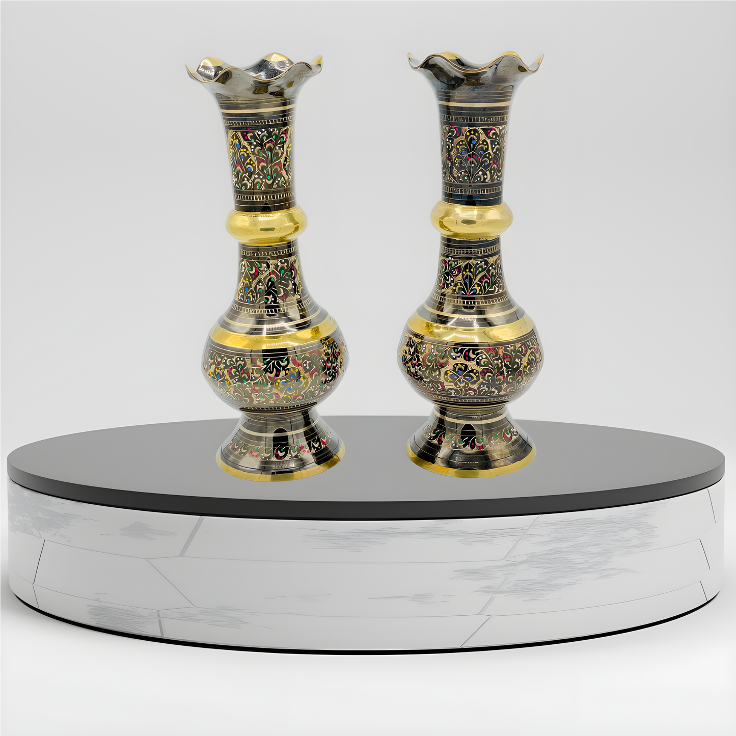 Artistic Pair of Ornate Brass Vases