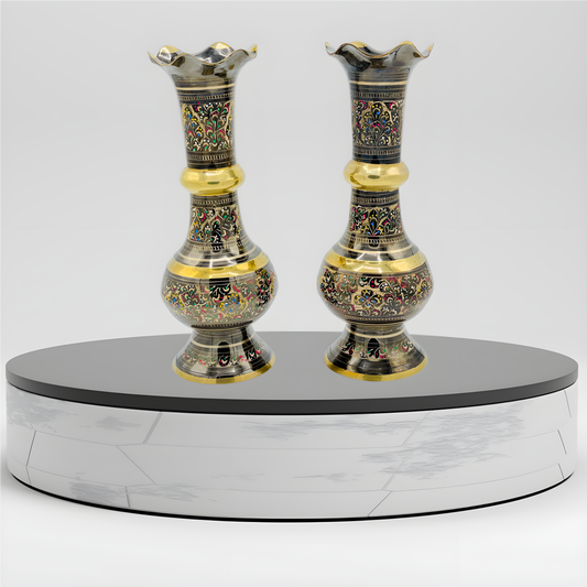 Artistic Pair of Ornate Brass Vases
