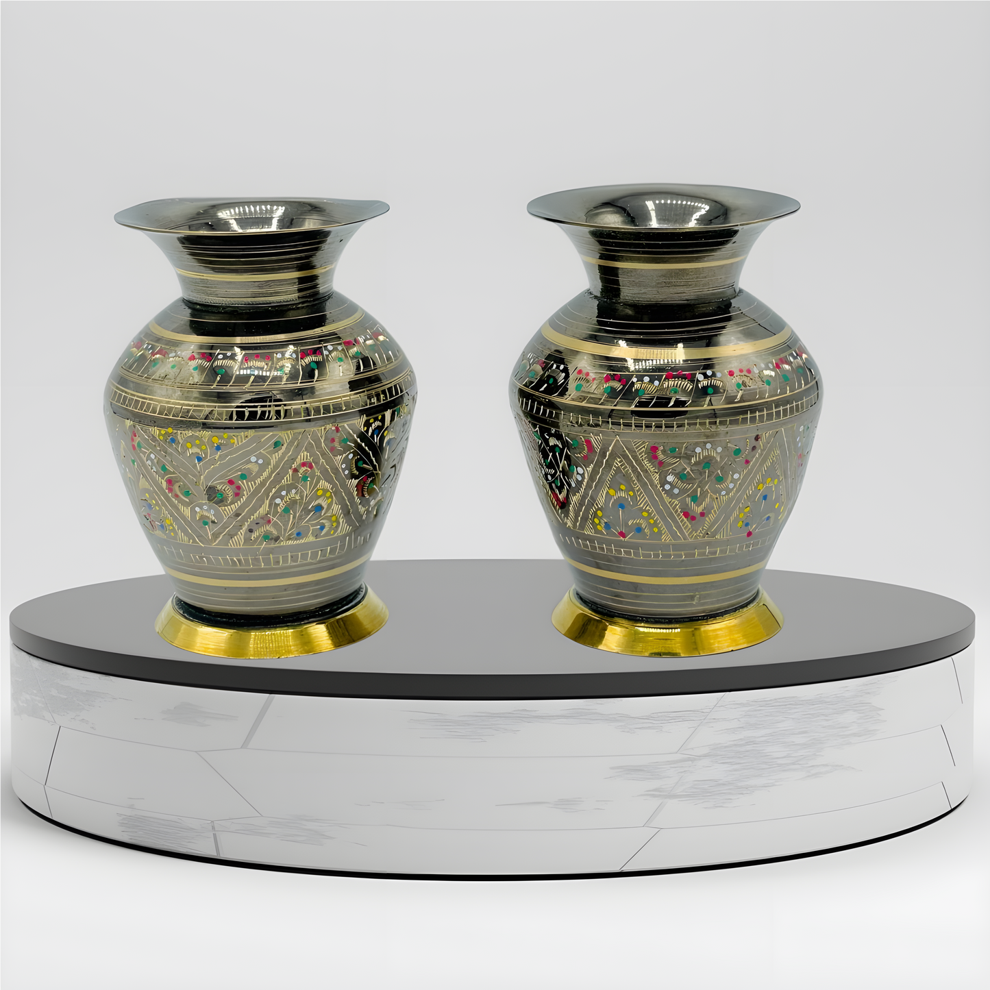 Exquisite Pair of Handcrafted Brass Vases