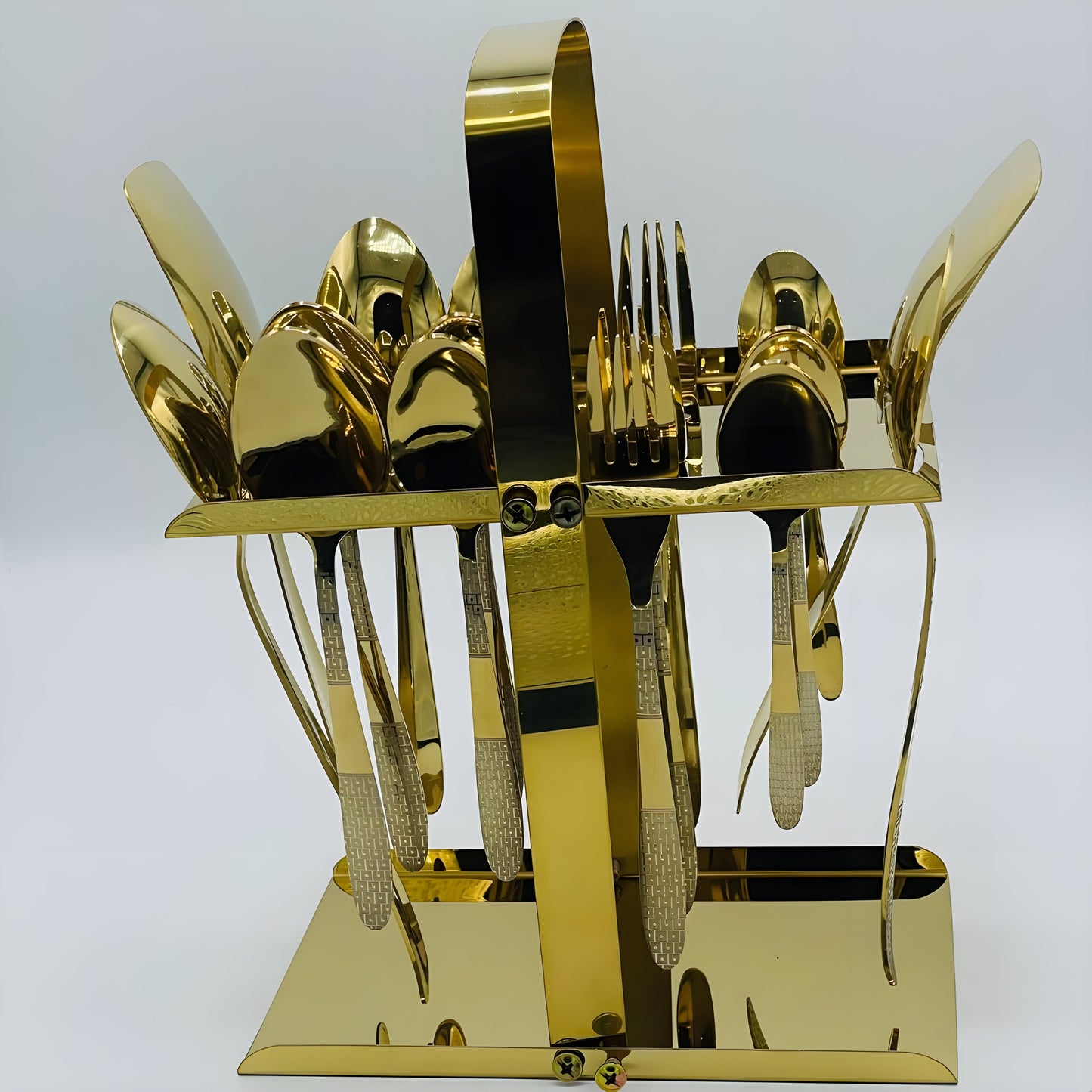4 Persons set - Golden laser print fancy cutlery set stainless steel