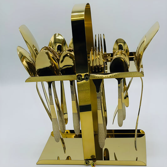 4 Persons set - Golden laser print fancy cutlery set stainless steel