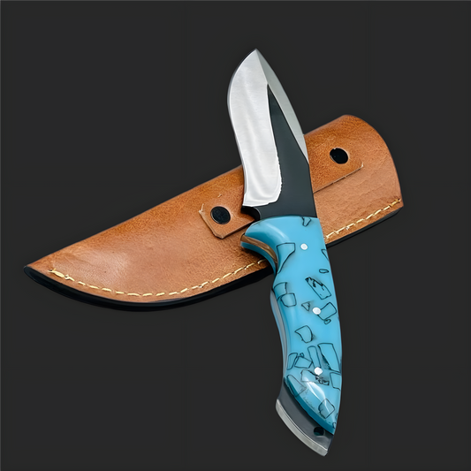Custom Blue Resin Handle Knife